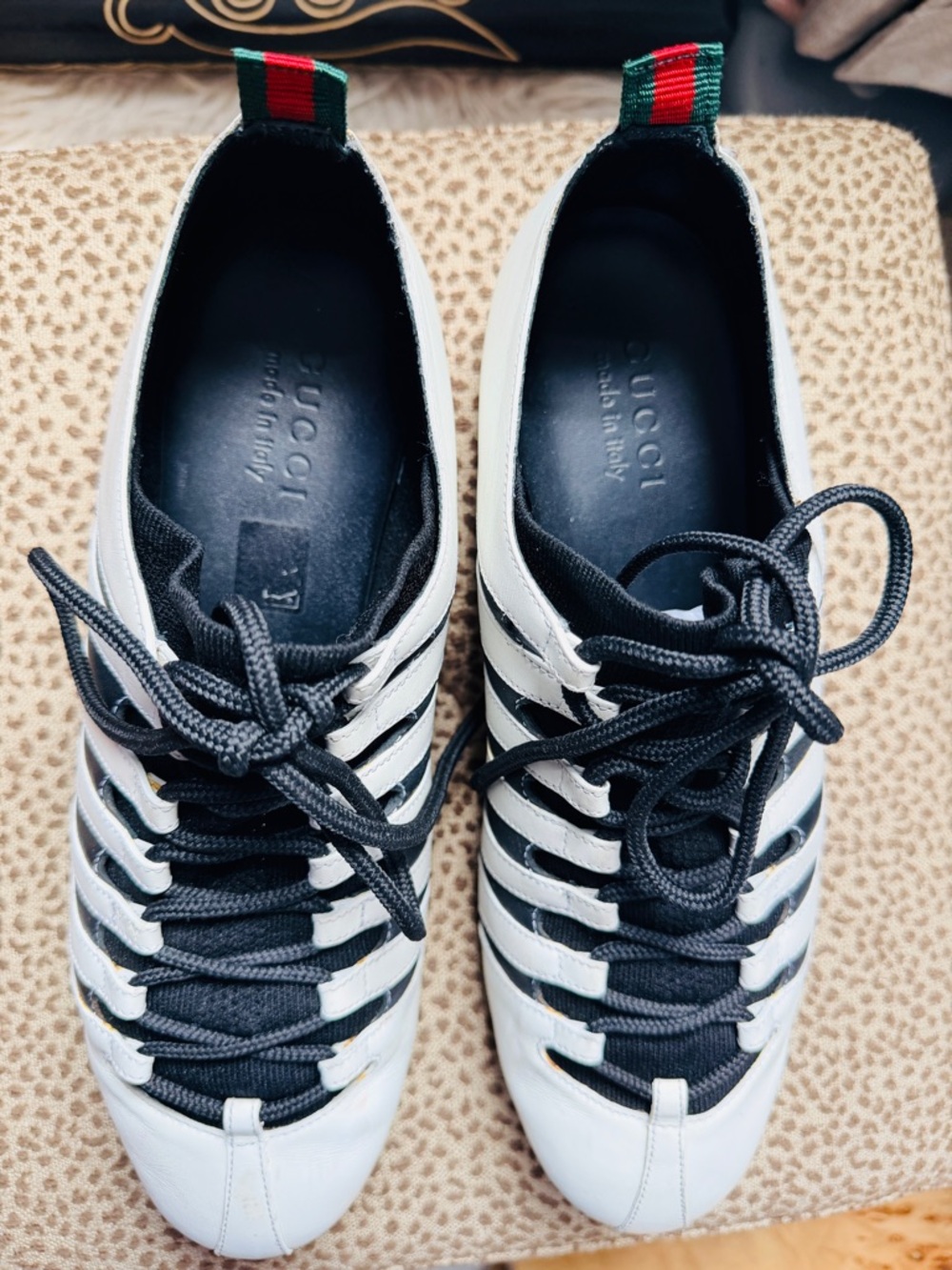 Gucci Black and White Lace-Up Sneaker with Signature Web Tab - Picture 3 of 5